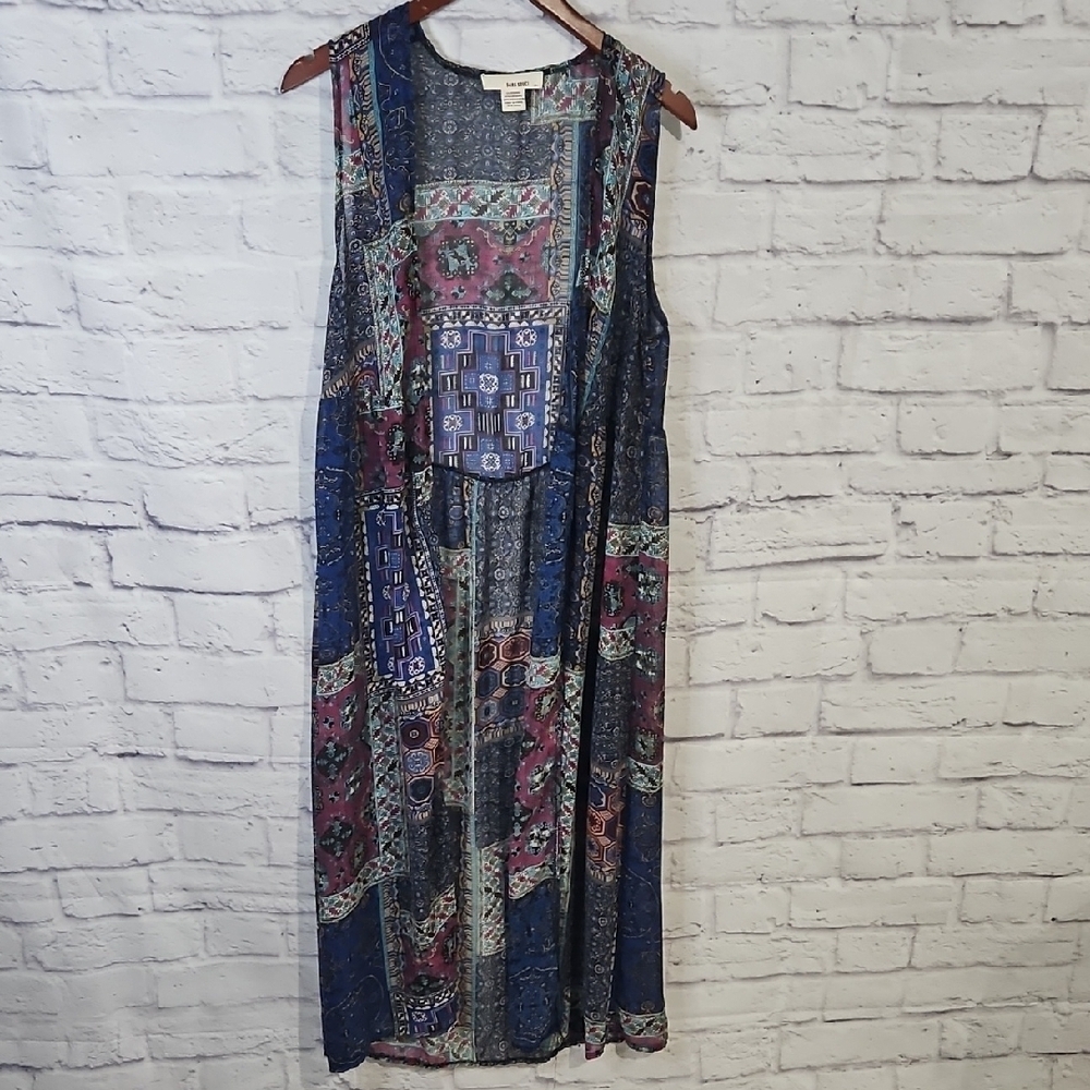 Sans Souci Blue and Pink Patchwork Sleeveless Duster